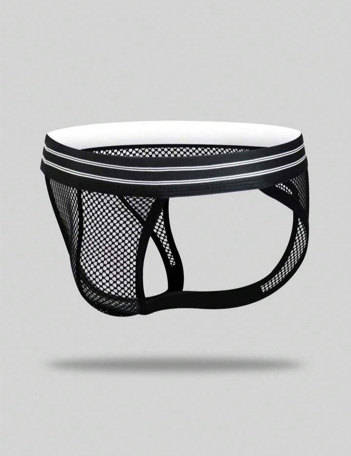 Men's Hollow-Out Contrast Stripe Briefs Thong Jockstrap